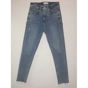 Loft Jeans Womens 2/26 Light Wash Distressed The Skinny Raw Hem Ankle Denim